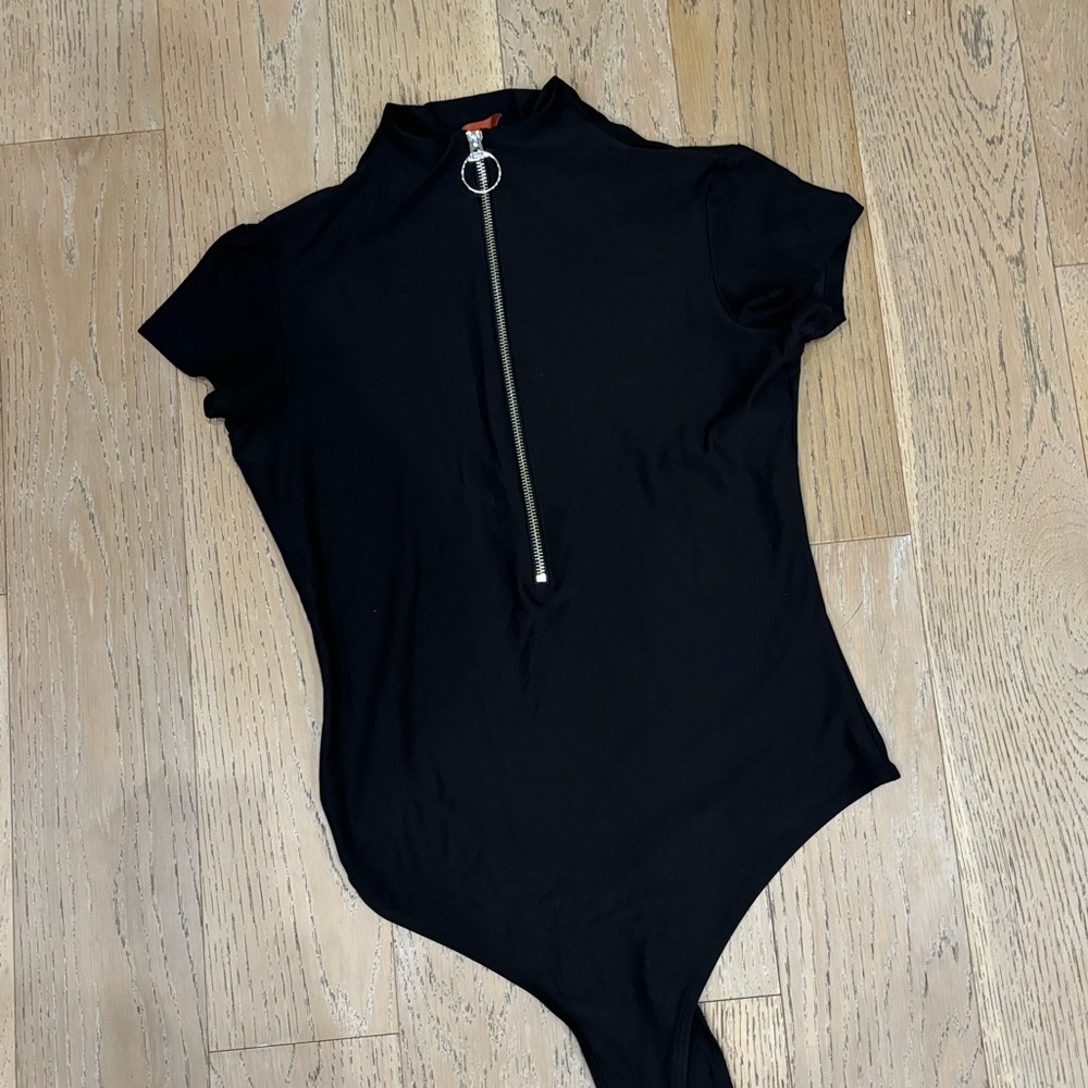 black half zip body suit